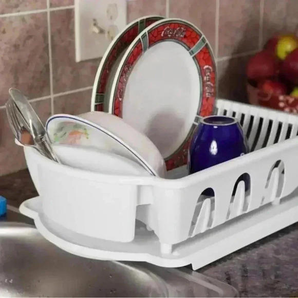 JOEY'Z Heavy Duty Hard Plastic with Dish Rack & Attached Drainboard Cup Holders - Picture 4 of 4
